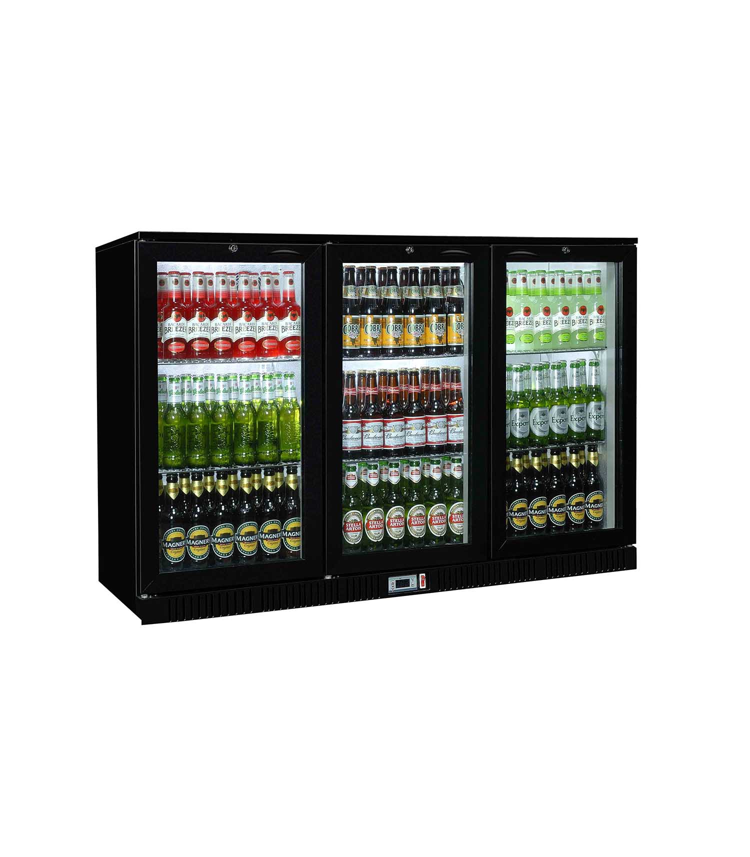 SP3HC-BS Sterling Pro Green SP3HC-BS Black Triple Door Sliding Bottle Cooler 300 Ltrs / 274 Bottles - Image 1